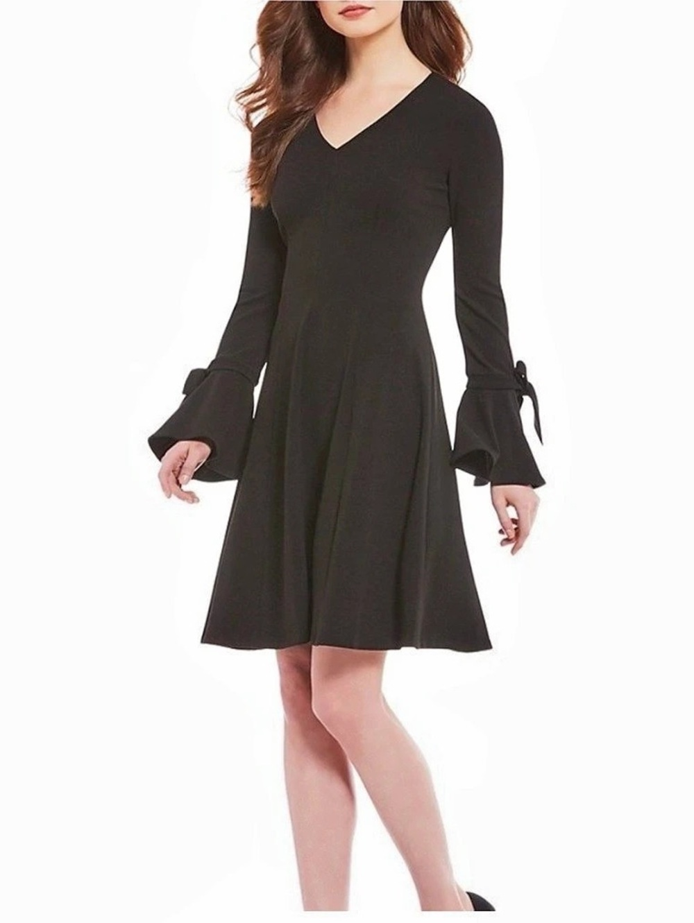 Calvin Klein Women’s Elegant Black Fit & Flare Dress Long Sleeve Bell Sleeve 6